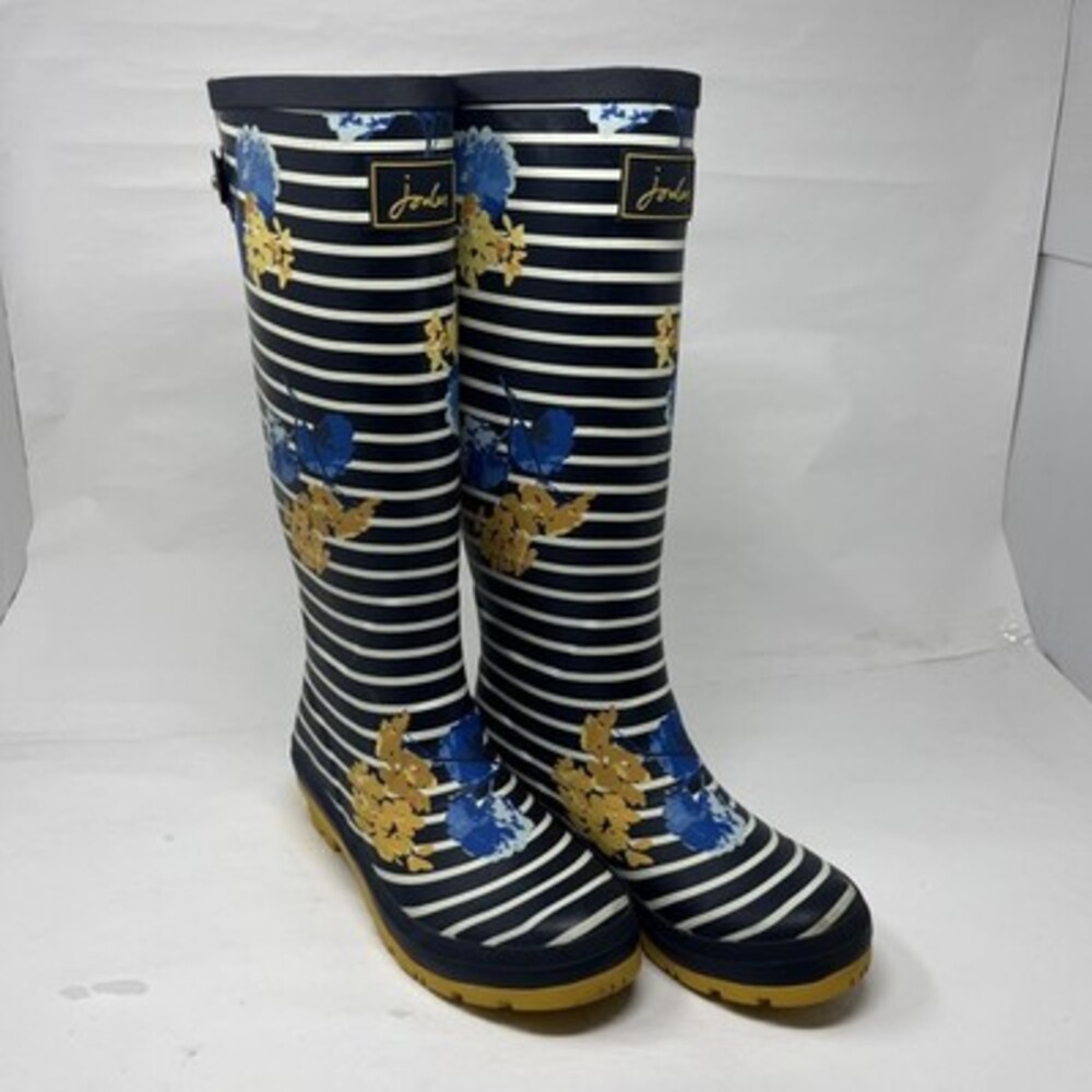 Joules Wellibob Womens Floral Stripe Knee Rain Boots Size 7 Rubber & Textile